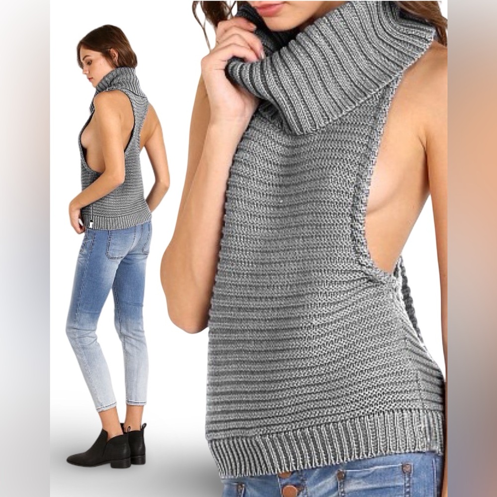 One Teaspoon Opium Roll Neck Sweater Tank Oversized | Gray Marle | M